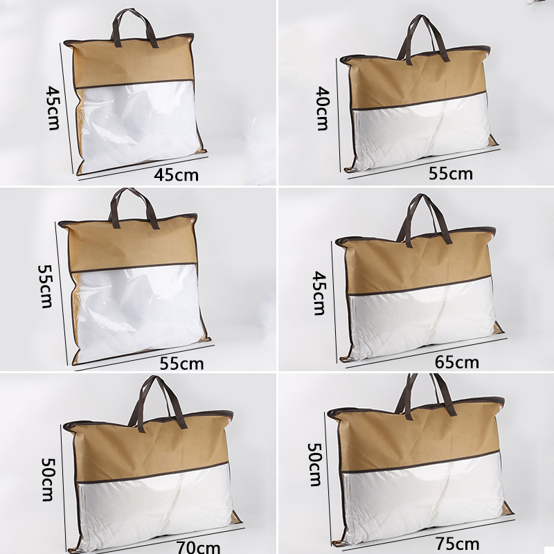 1PC Non-woven Tote Bag Home Textile Zipper Dust-proof Packaging Bag Quilt Pillow Clothes Storage PVC Transparent Bag