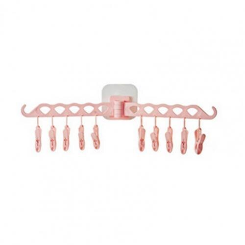 Multifunctionele Hangers Verwijderbare Huishouden Muur Haken Beugel Plastic Winddicht Hanger Wasknijper Ondergoed Sokken Droogrek: Roze