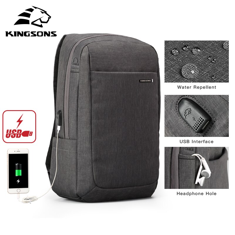 Mochila impermeable Kingsons para hombre, mochila grande para hombre, mochila para portátil de 15,6 pulgadas, mochila de aire a prueba de golpes, mochila de con carga USB