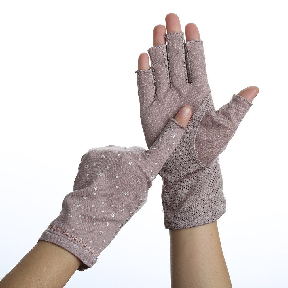 Mode Vrouwen Katoen Dot Zomer Vingerloze Half Vinger Anti-Skid Zon Bescherming Afdrukken Anti-Uv Dunne Korte Rijden handschoenen: 15Purple