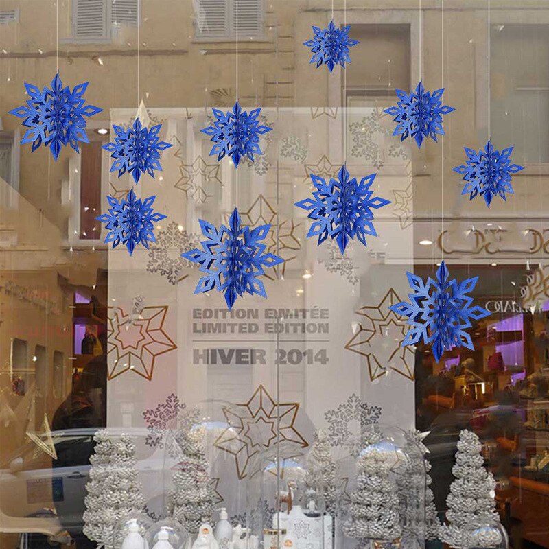 6 Stks/set 3D Holle Sneeuwvlok Papier Slingers Sneeuwvlokken Party Muur Opknoping Ornamenten Kerst Decoraties Voor Home Decor: Dark blue