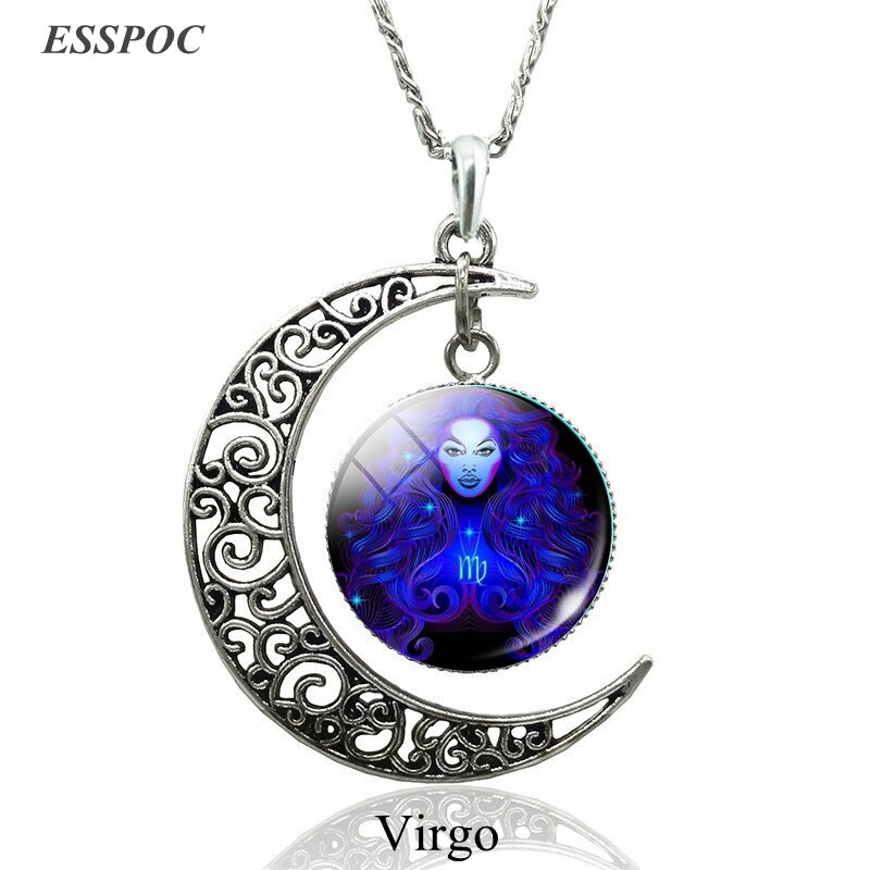 12 sterrenbeelden Hanger Crescent Moon Ketting Weegschaal Schorpioen Steenbok Waterman vissen Sterrenbeelden Ketting Vrouwen Sieraden: Virgo