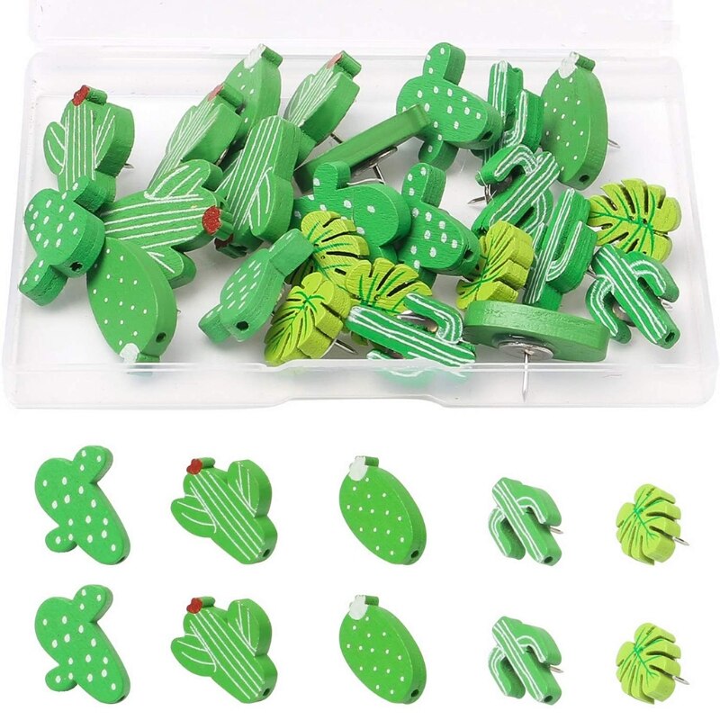 30 punaises en bois, Cactus feuille de palmier, bâton de pouce décoratif mignon pour Photos mur, cartes, tableau d&#39;affichage ou planches de liège