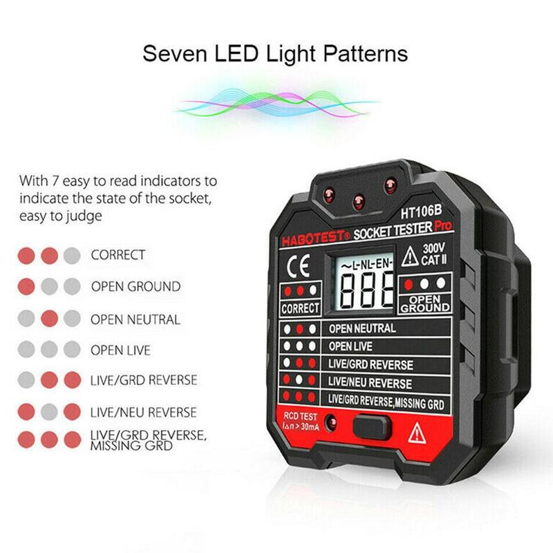 Electric Socket Tester EU / US / UK Plug Neutral Earth Breaker Plug Wall Electric Polarity Wire Test Circuit Leakage U2F9