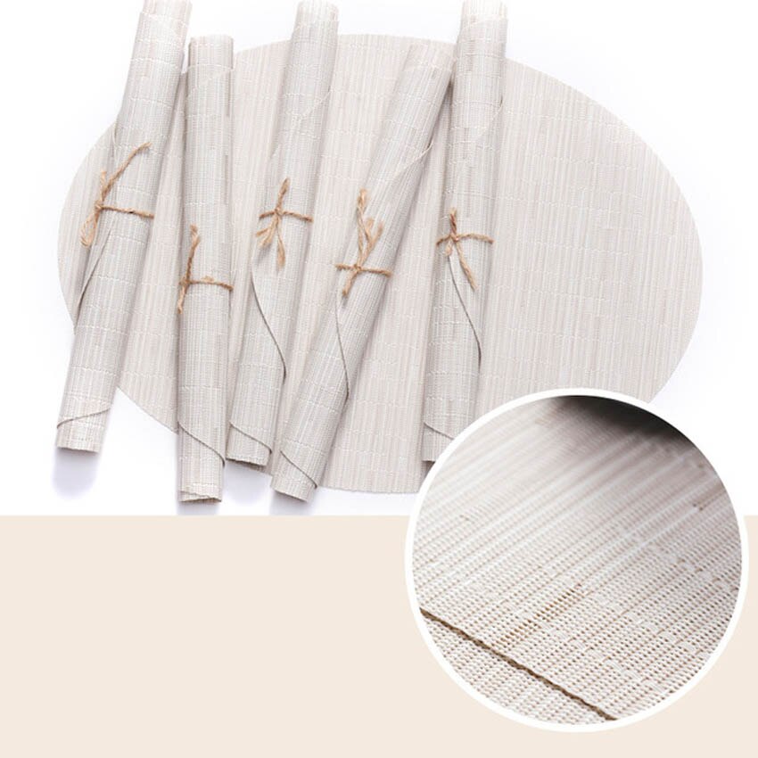 Bamboe Graan Schilderij Placemats Ovale Tafel Mat Cup Bar Mat Keuken Accessoires Pvc Adiabatische Kan Worden Gewassen Salontafel Kom pad: 4pcs-pack / Color 8