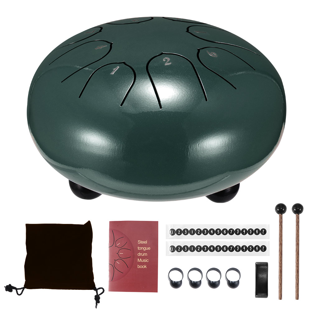 Fast 6 Inch Steel Tongue Drum 8 Tune Hand Pan Drum Tank Hang Drum With Drumsticks Carrying Bag Percussion Instruments: 6 inch green