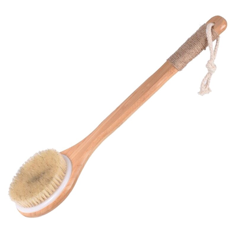 Douche Massage Borstel Met Natuurlijke Haren Lange Houten Handvat Bath Body Brush Voor Nat Of Droog Borstelen Exfoliërende Huid
