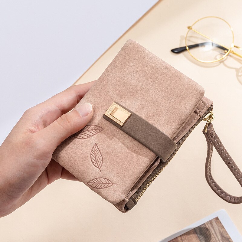 Matte Pu Leather Women Wallet Small Zipper Coin Purse Short Ladies Wallet Wristlet Women Purse Female Coin Pocket Card Holders
