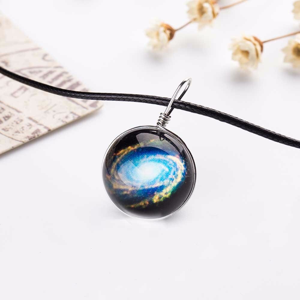 Nebula Ruimte Universe Galaxy Ketting Sterren Glas Bal Hanger Kristal Collares Planet Patroon Lederen Ketting Ketting Voor unisex: A 2