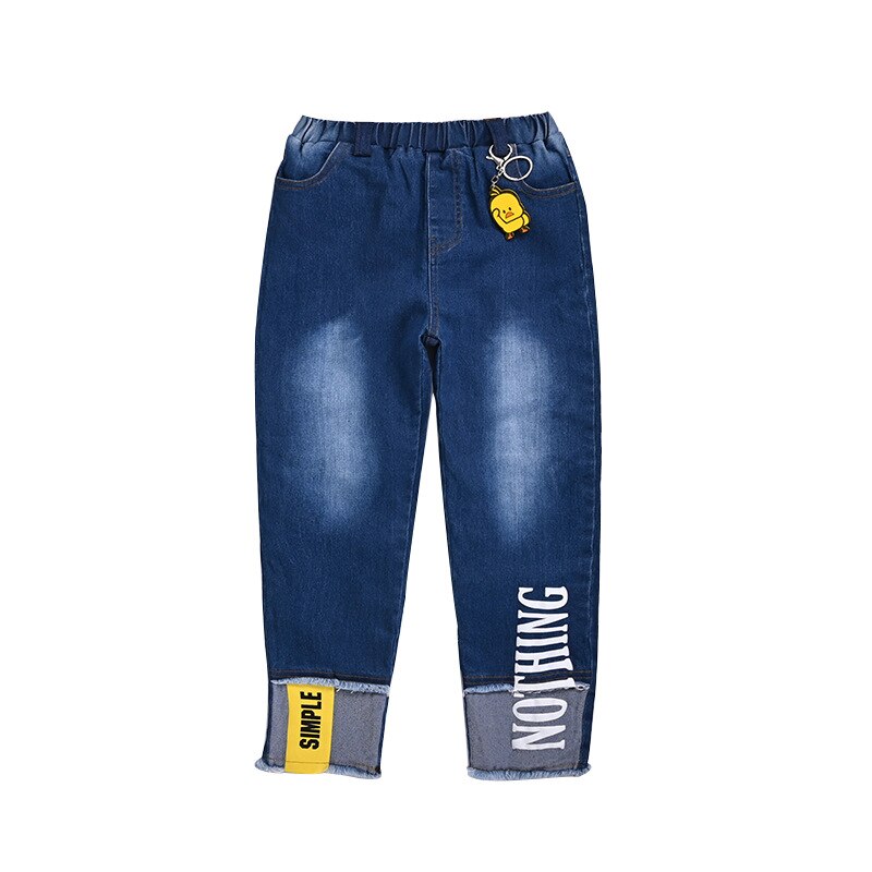 Meninas jeans roupas de inverno mais veludo calças calças de moletom quente velo adolescente menino denim calças de remendo crianças roupa azul: 140