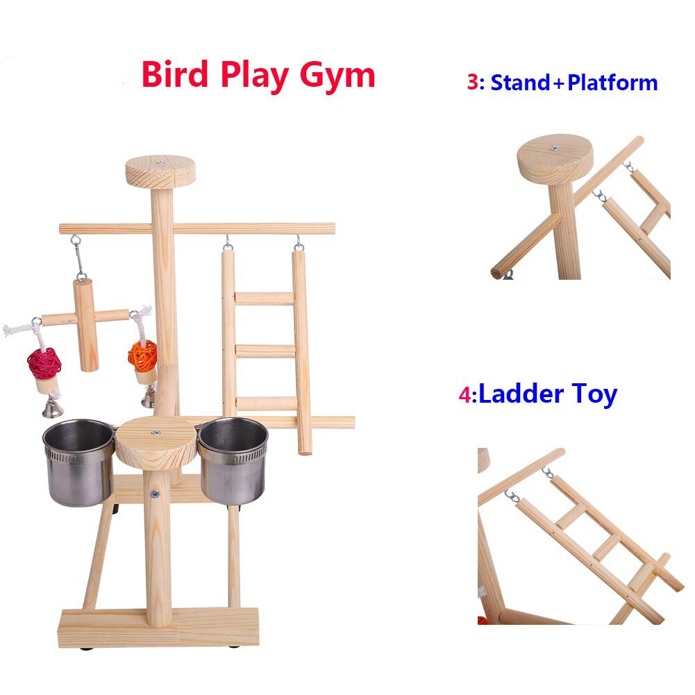 Parrot Playstand Perch Bird Play Stand Small Birds Play Gym Cockatiel Playground Platform Hanging Bell Swing Ladders Toys