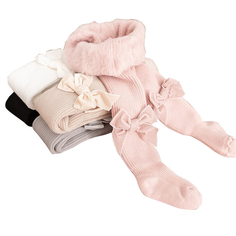 Baby Tights Winter Toddler Infant Pantyhose Big PP Soft Warm Cute Bow Princess White Velvet Kids Girls Tights