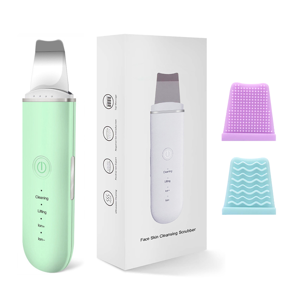 Ultrasonic Skin Scrubber Vibration Face Spatula Blackhead Remover Facial Scrubber Shovel Clean Cavitation Peeling Facial Lifting: Green