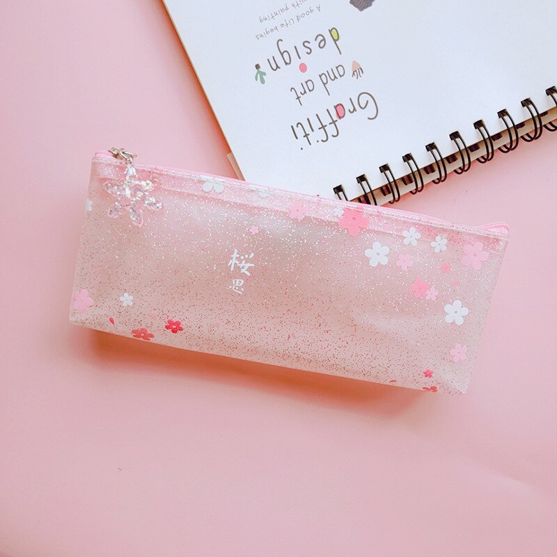 Sød lyserød glitrende matteret sakura blyant taske kawaii blyant tasker pose kontorartikler koreansk papirvarer arrangør: 03