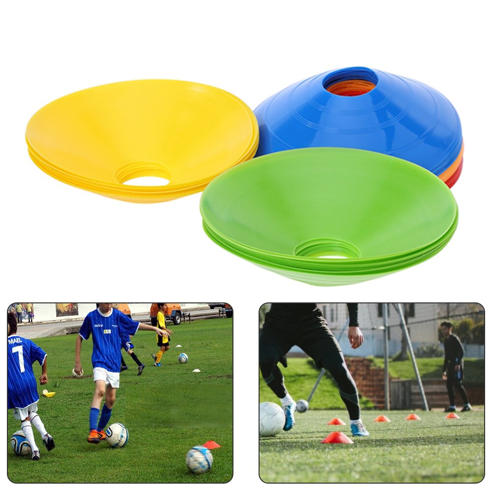 10pcs/set Soccer Training Sign Flat Pressure Resistant Cones Marker Discs Bucket Marker PE Football Training