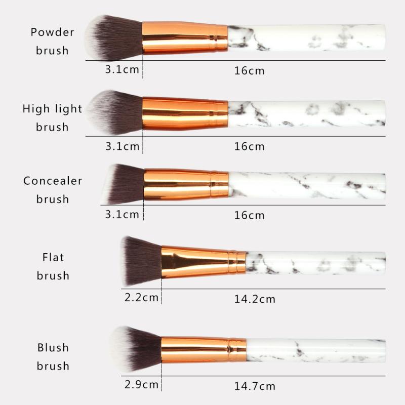 10 stuks/set maange marmer make-up kwast roze oogschaduw kwast foundation kwast contour kwast make-up tools