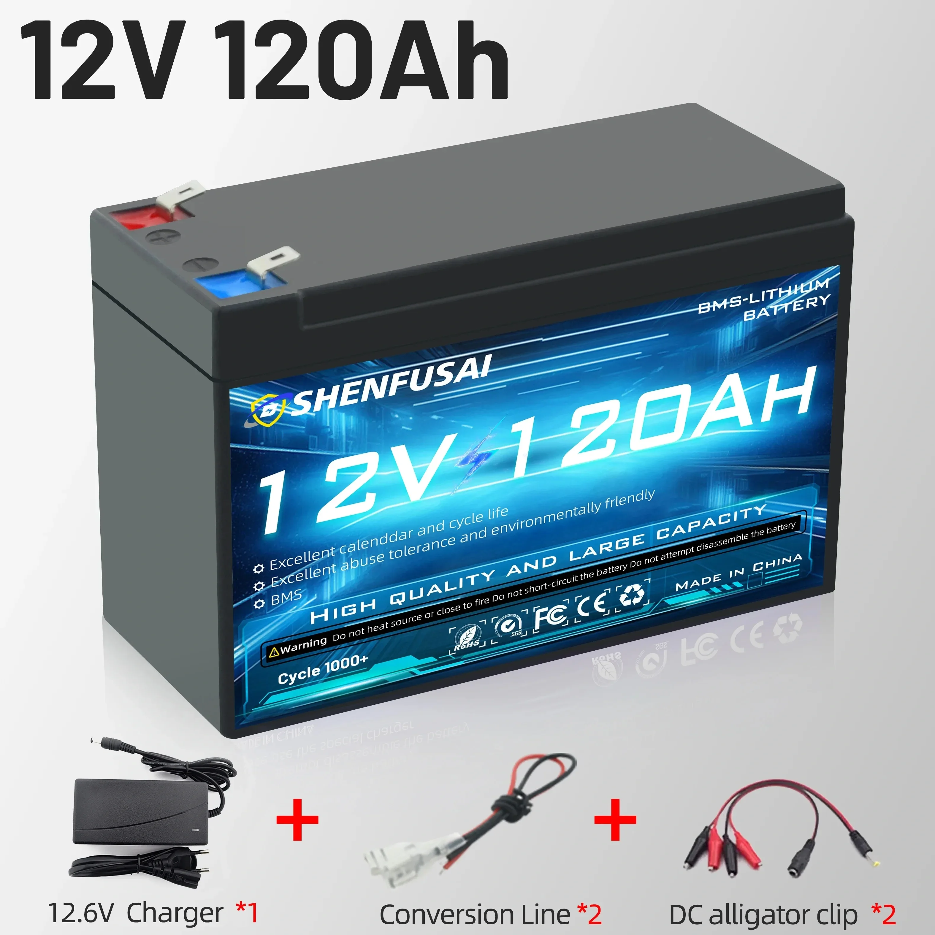 pack de batterie lithium-ion 18650, BMS 30A intégré 12V 100Ah/80Ah pour éclairage de secours de véhicule électrique, batterie de voiture jouet: Marron