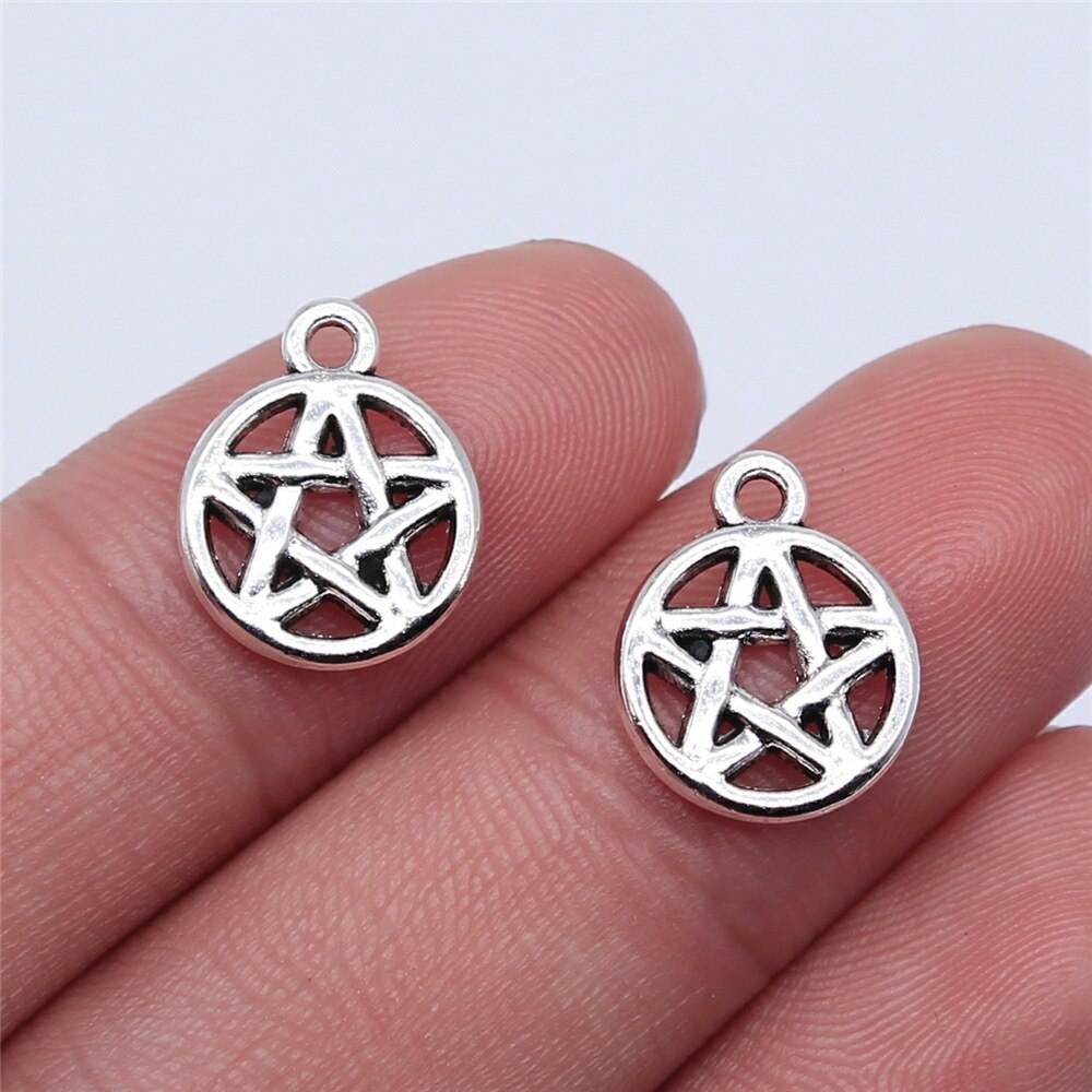 Pendentifs en forme d'étoile pentagramme, 20 pièces, pendentifs de couleur Bronze et argent, fabrication de bijoux anciens, artisanat fait à la main: 16x12mm-Silver
