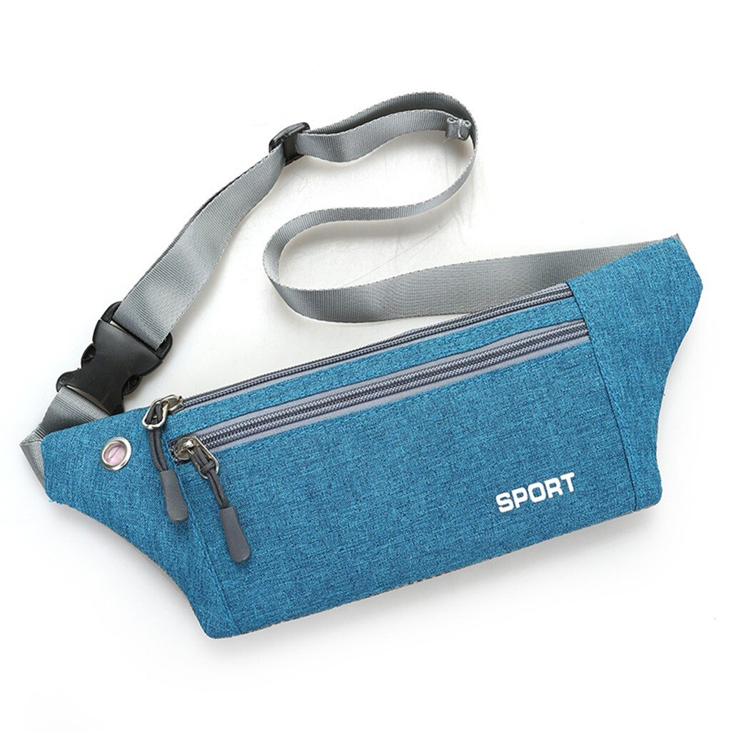 Sport Wasit Bag Men Women Fanny Pack Couple Canvas Waterproof Versaile Mult-function Belt Bag Bolso Cintura: Sky Blue