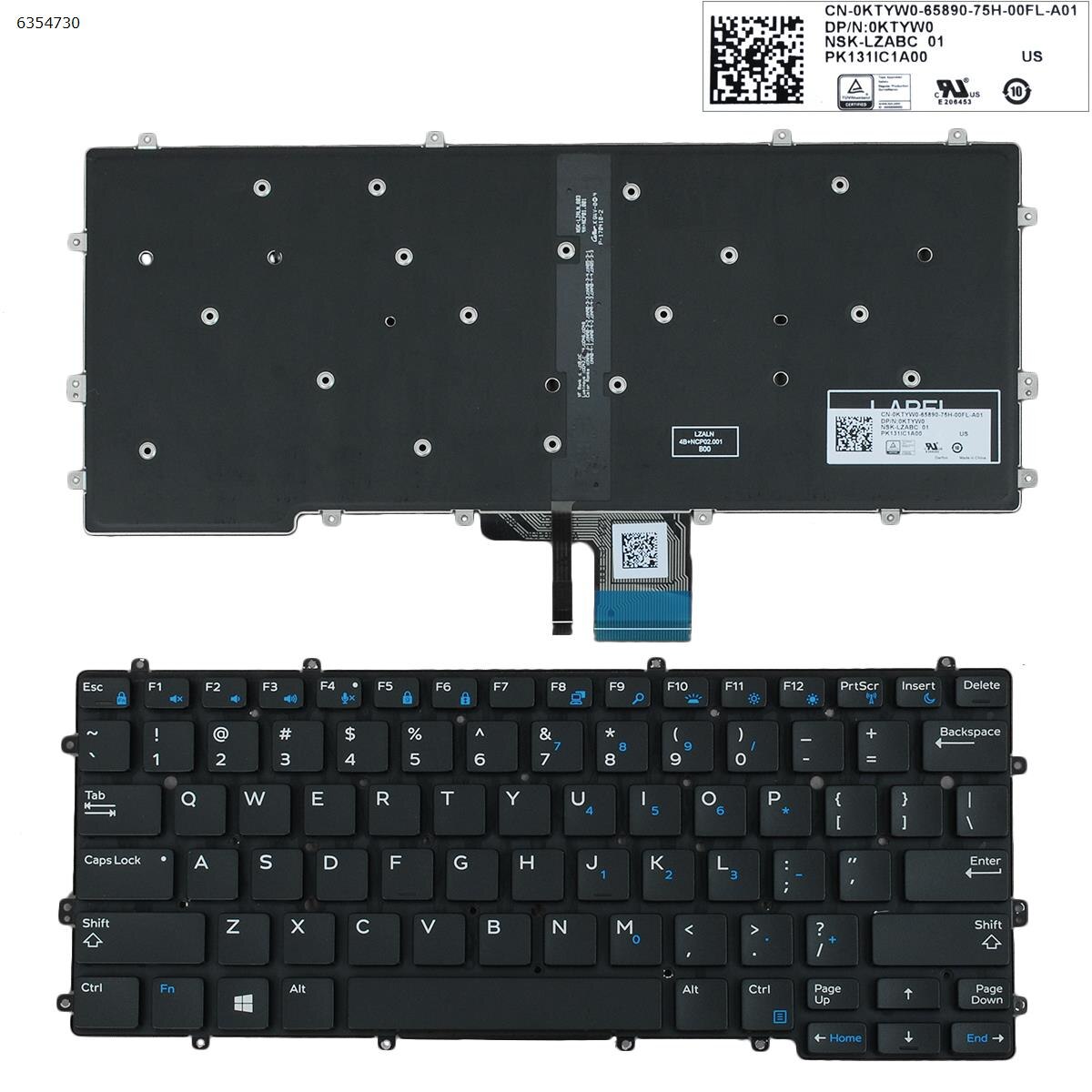 US QWERTY Layout Replacement Keyboard for DELL Latitude 7370 Laptop Black with Backlit NO Frame NO Pointer