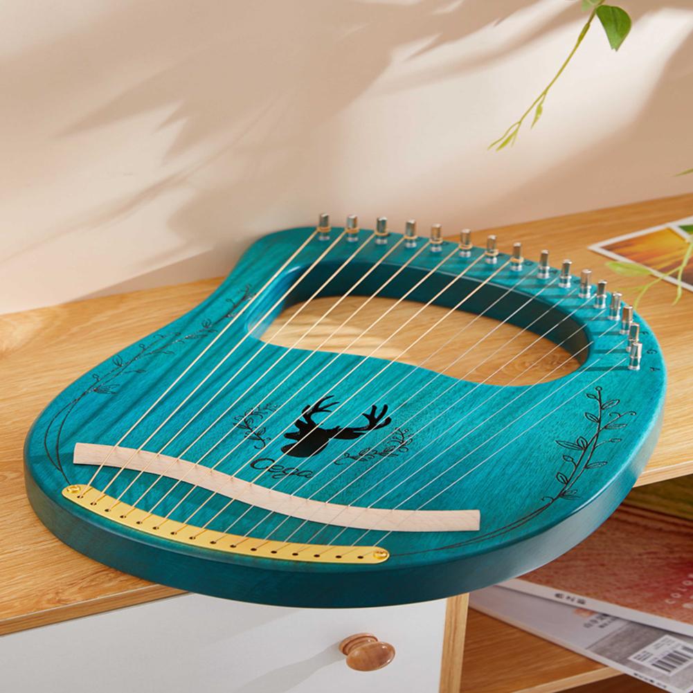 Caja de arpa de Lira de madera de 16 cuerdas, instrumento de cuerda con llave de afinación, 3 uds., púas, instrumentos de cuerda