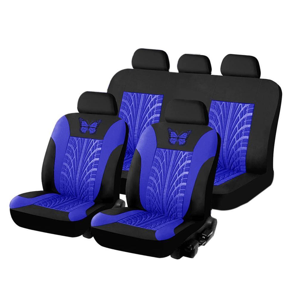 Brand Embroidery Car Seat Covers Set Universal Fit Most Cars Covers with Tire Track Detail Styling Car Seat Protector Car Seat: D