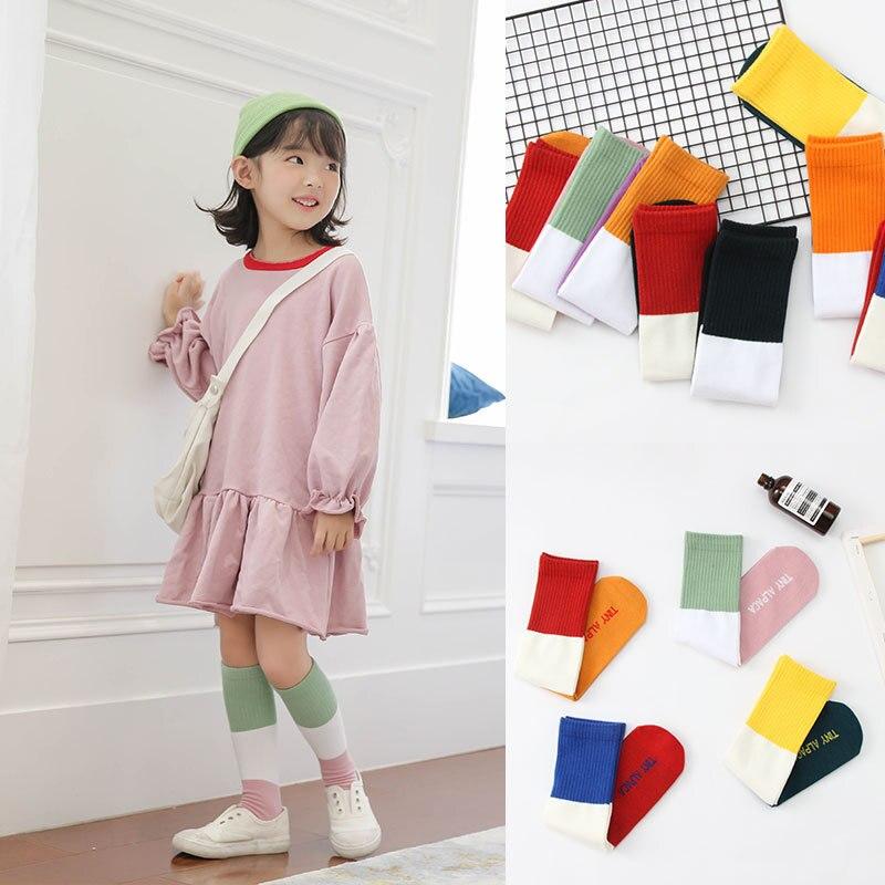 Bambini ragazzi ragazze calzini di cotone Patchwork nuovo stile moda per bambini calzini tubolari di media lunghezza per neonata calzini al ginocchio per 2-8T