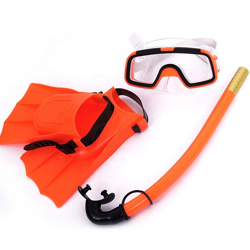 3Pcs Set Droge Type Snorkel Bril Duiken Bril Zwemmen Vinnen Voor Kinderen Kid Jongens En Meisjes: Orange