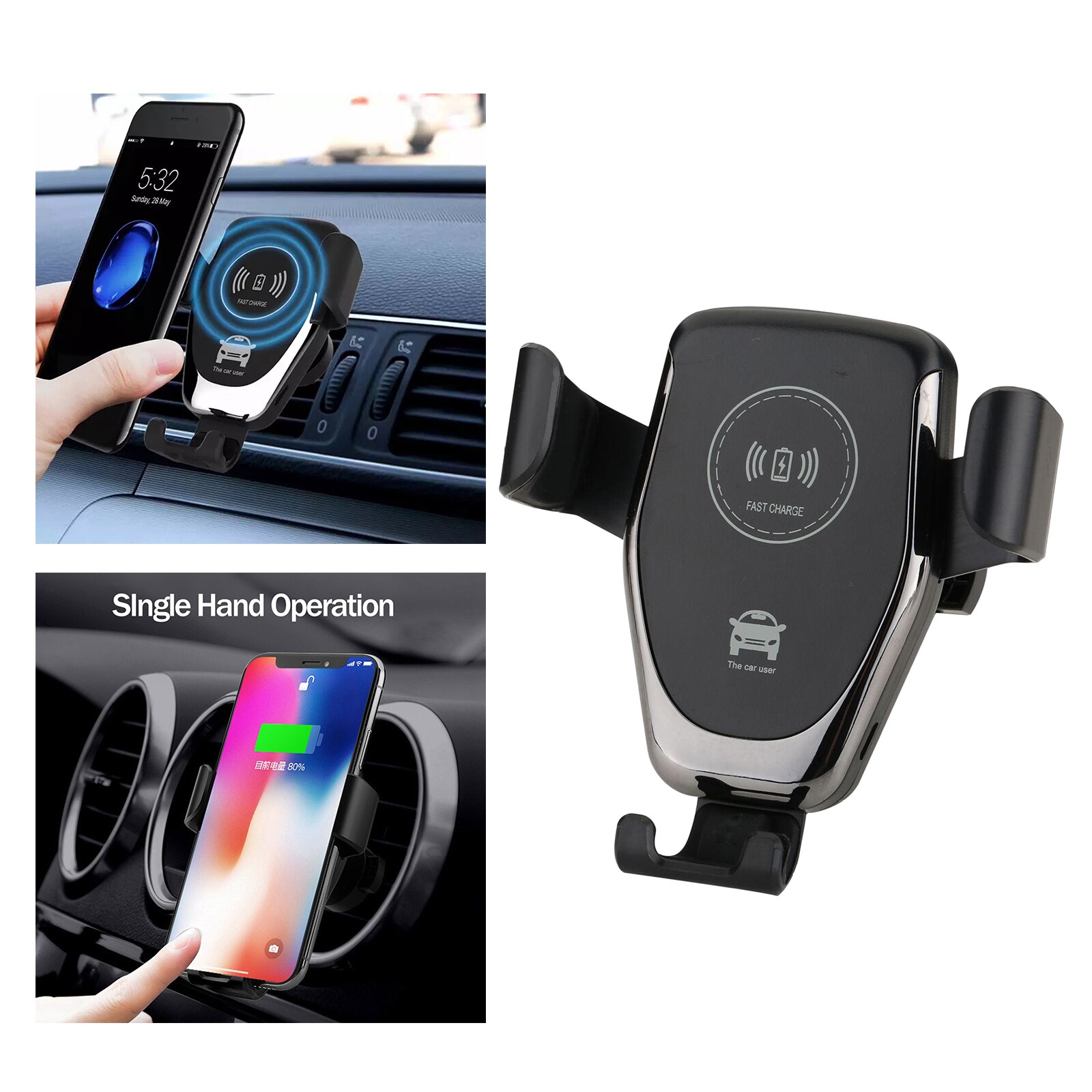 Wireless Car Charger 10W Qi Snel Opladen Auto Vent Telefoon Houder 360 ° Rotatie Auto Opladen Draadloze Auto Telefoon charger Mount