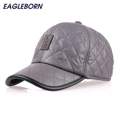 Nova moda 6 painel cabido boné de beisebol chapéus de inverno masculino com orelhas manter quente algodão forro osso casquette snapback chapéus para homem: Grey