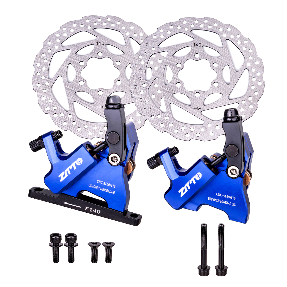 ZTTO Road Bike Disc Brake Hydraulic Flat Mount CX Rotor Brake Caliper CNC Disc Bicycle Mechanical Wire Pull Metal Pads 105: Blueand discs