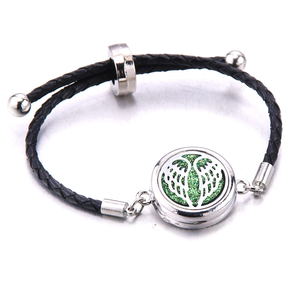 Difusor de aceites esenciales de Perfume, pulsera de cuero, medallón de aromaterapia, medallón de acero inoxidable, pulsera de cuero negro,: Cobalto violeta