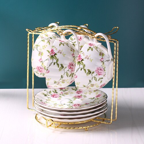 Porcelain Luxury Coffee Cup with Handle European Flowers Gold Bone China Tea Cups Set Tea Cup Set Kawaii Cup Cute Mugs Tazas 50