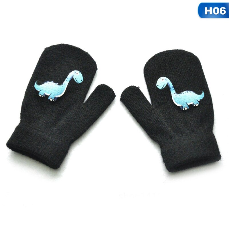 Cute Cartoon Dinosaur Pattern Gloves For Children Toddler Winter Warmth and Velvet Thick Knitted Gloves Kids Outdoor Mittens: H06