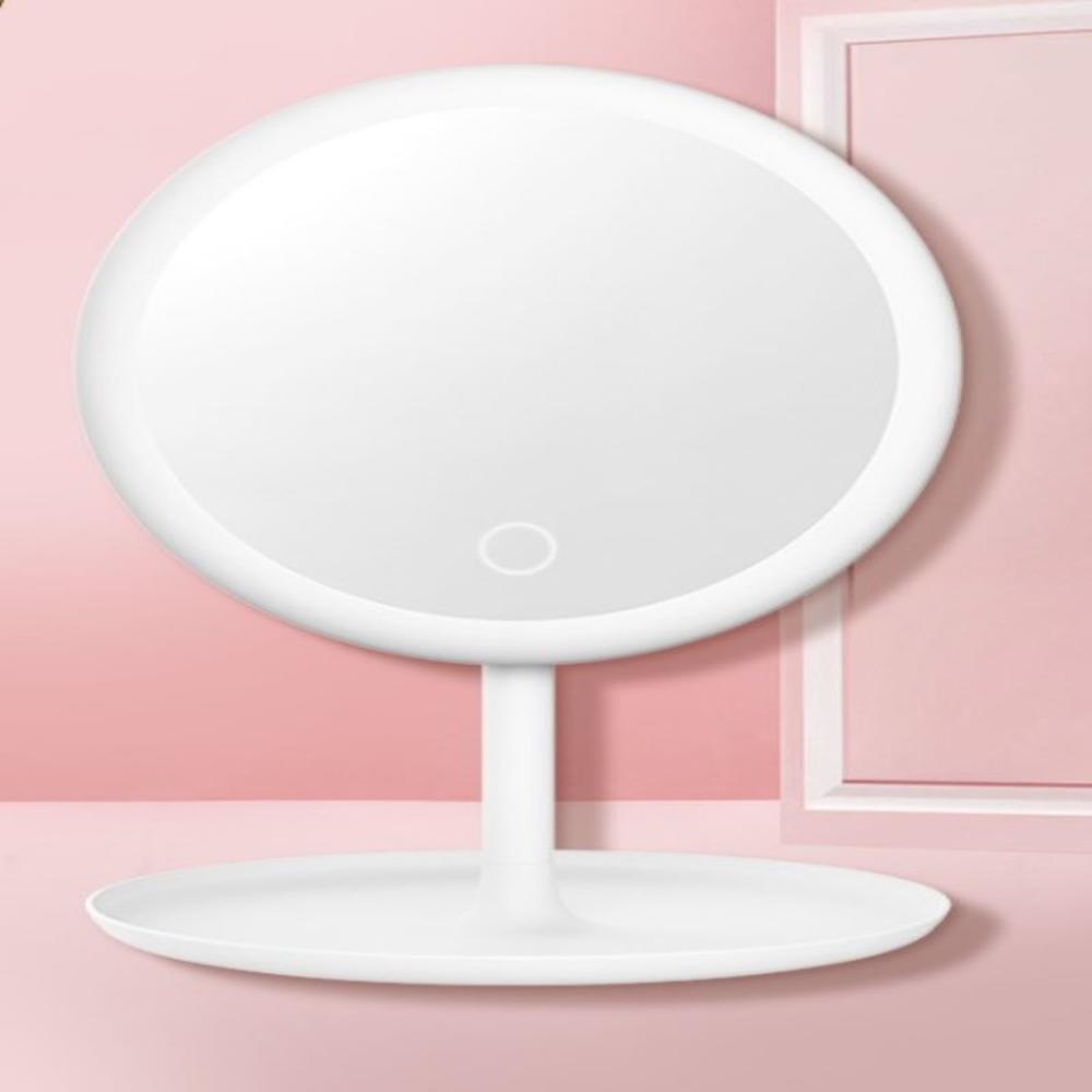 LED Makeup Mirror Touch Screen Mirror with 22 LED Lights Bright Adjustable Make Up Mirrors Operated Stand for Tabletop Bathroom: White Round