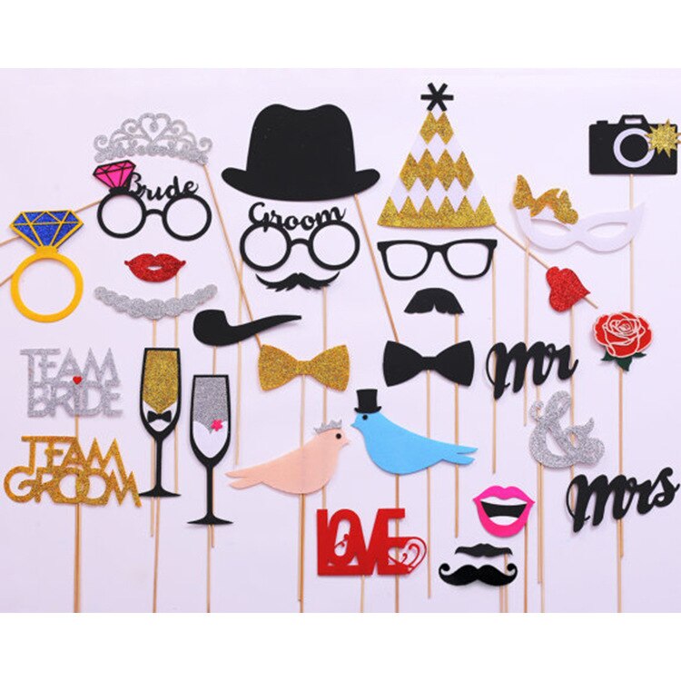 31pcs/set Wedding Photo Booth Props Groom Team Bride To Be Funny Photobooth Props Photo Decor Just Married Decor Toys Adult: Default Title