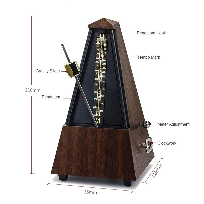 Vintage metrónomo tipo torre en miniatura para guitarra, bajo, Piano, violín, metrónomo para guitarra, timbre, anillo, péndulo mecánico, accesorios