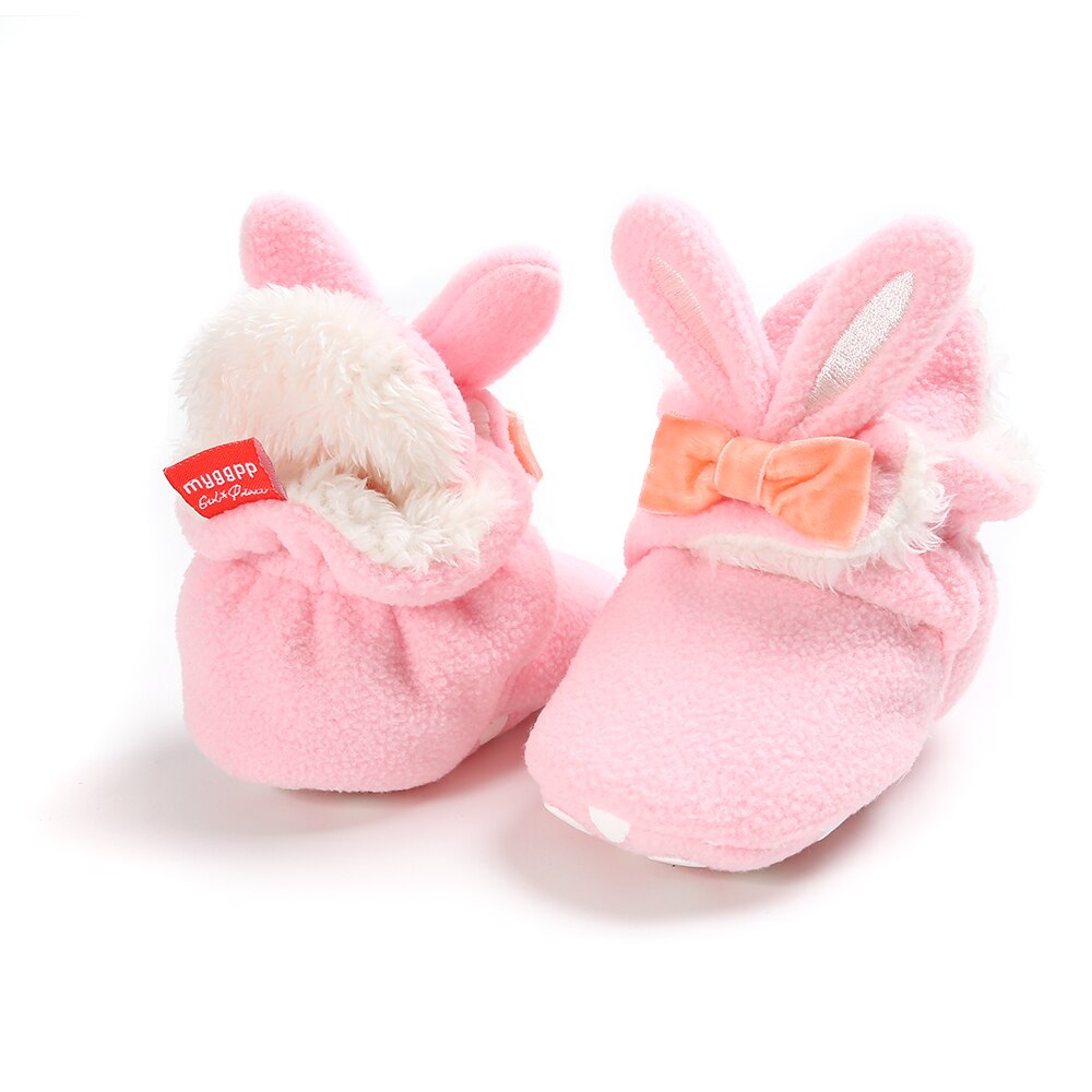 Winter Leather Boots Baby Furry Warm Boots Rabbit Baby Girls Snow Boots Infant Soft Bottom Shoes
