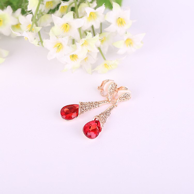 Korean Luxury Rhinestone Crystal Water Long Earrings Jewelry Bride Wedding Earrings Non Pierced Ear Clip Ear Cuff