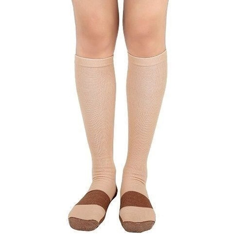 Nylon Varicose Vein Stocking Unisex Compression Stockings Pressure knee high Leg Support Stretch Pressure Circulation Stock: Skin Color / XXL