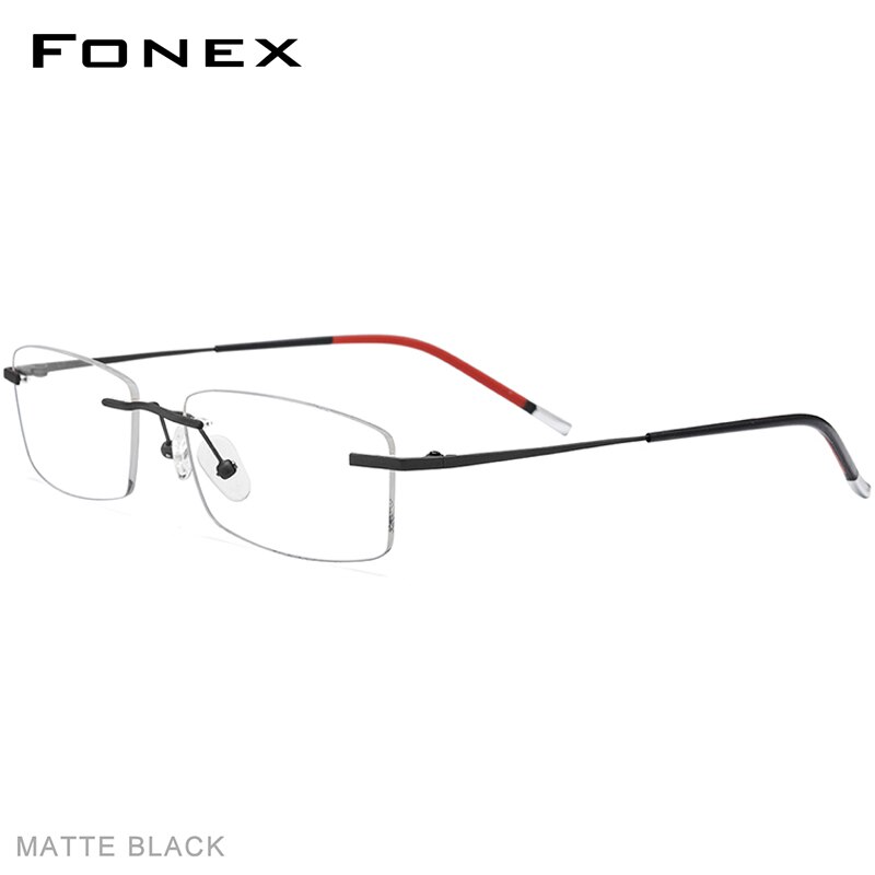 Fonex b titanium kantløse briller mænd recept briller stel kvinder ultralette nærsynethed optisk rammeløs koreansk briller 9608: Mat sort