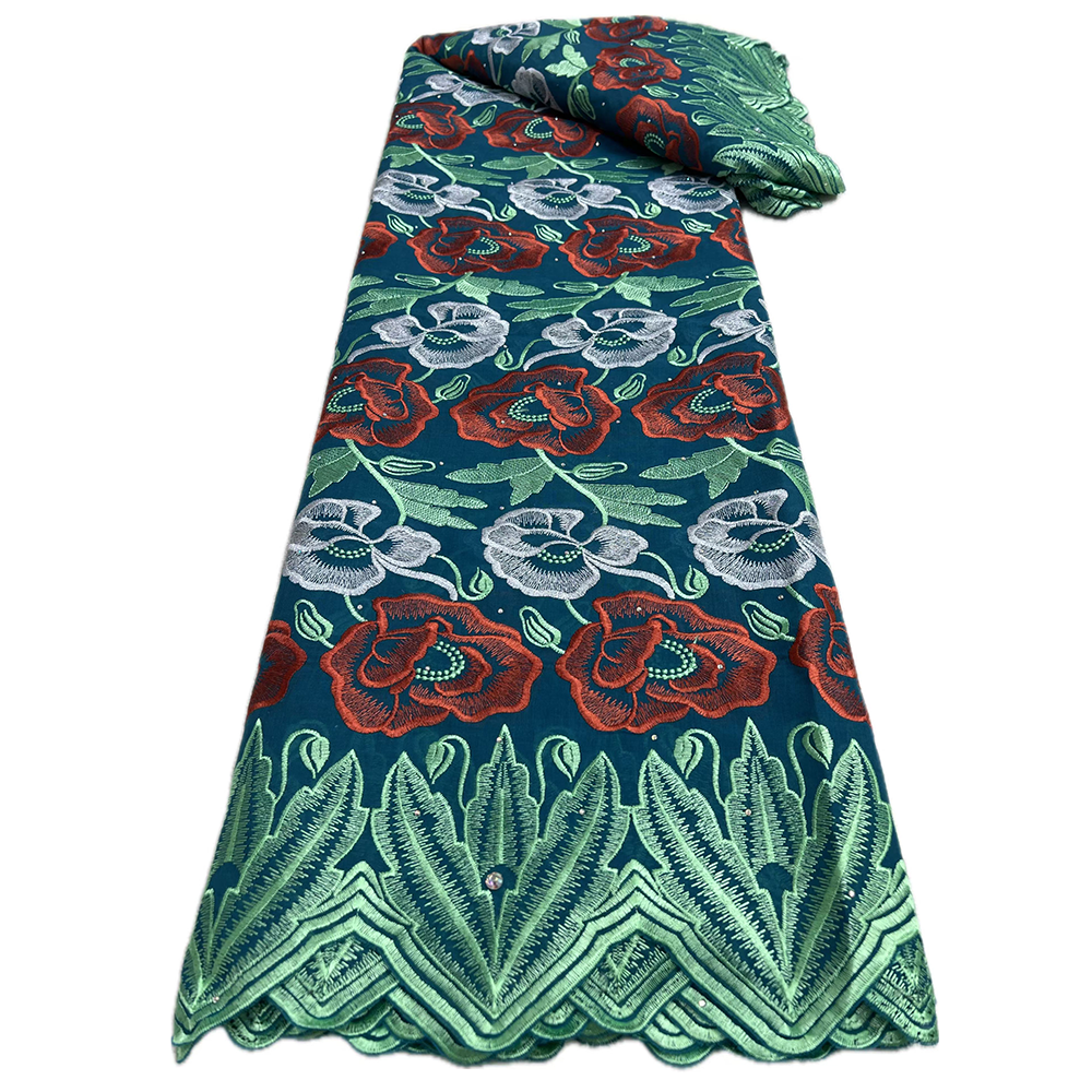 Tecidos de renda de algodão de cetim africano 2025 tecido de renda voile suíço de alta qualidade com pedras tecido de renda nigeriana para vestido