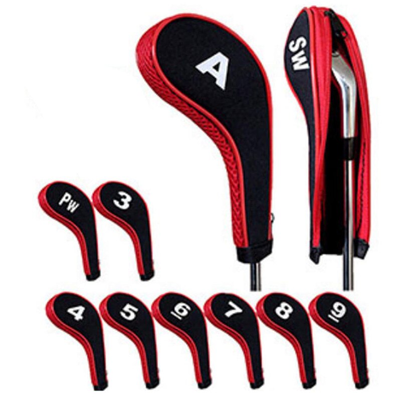 Cubierta de putter Golfclubs con capucha, juego de hierro, cubre cabeza, Beschermende, accesorios de Golf al aire libre, 10 Uds.: Rojo