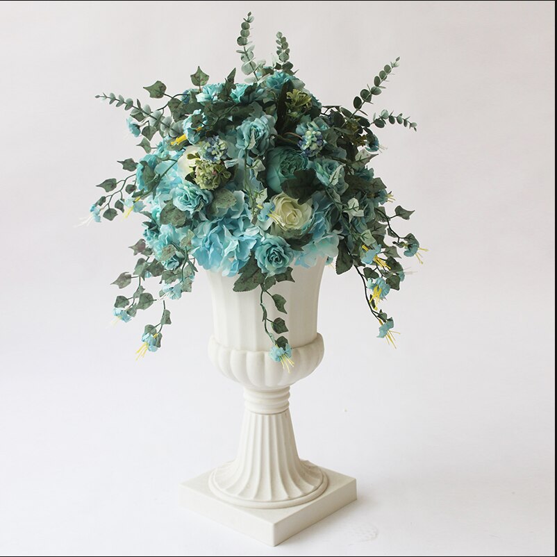 Tabel blomst centerpiece planter vinstokke diy bryllupsindretning baggrund kunstig blomst bold silke blomsterbuket blåregn blå: 006