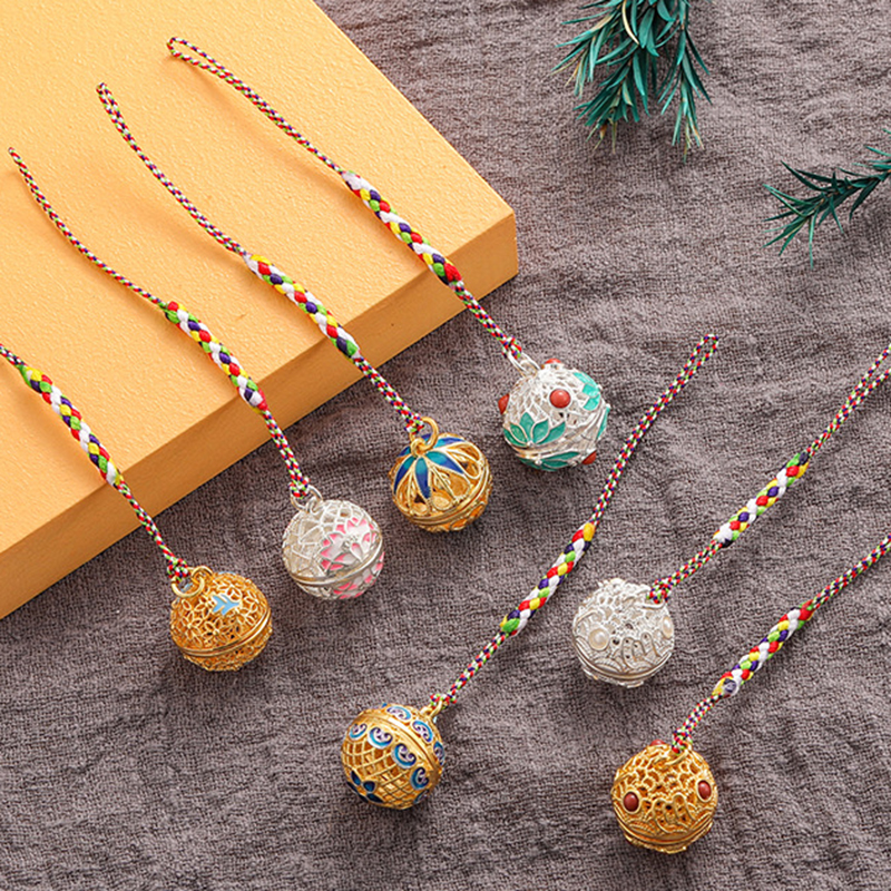 Cloisonne Caller Locket Colorful Braided Rope KeyChain Music Ball Aromatherapy Essential Oil Diffuser Trendy KeyRing Jewelry