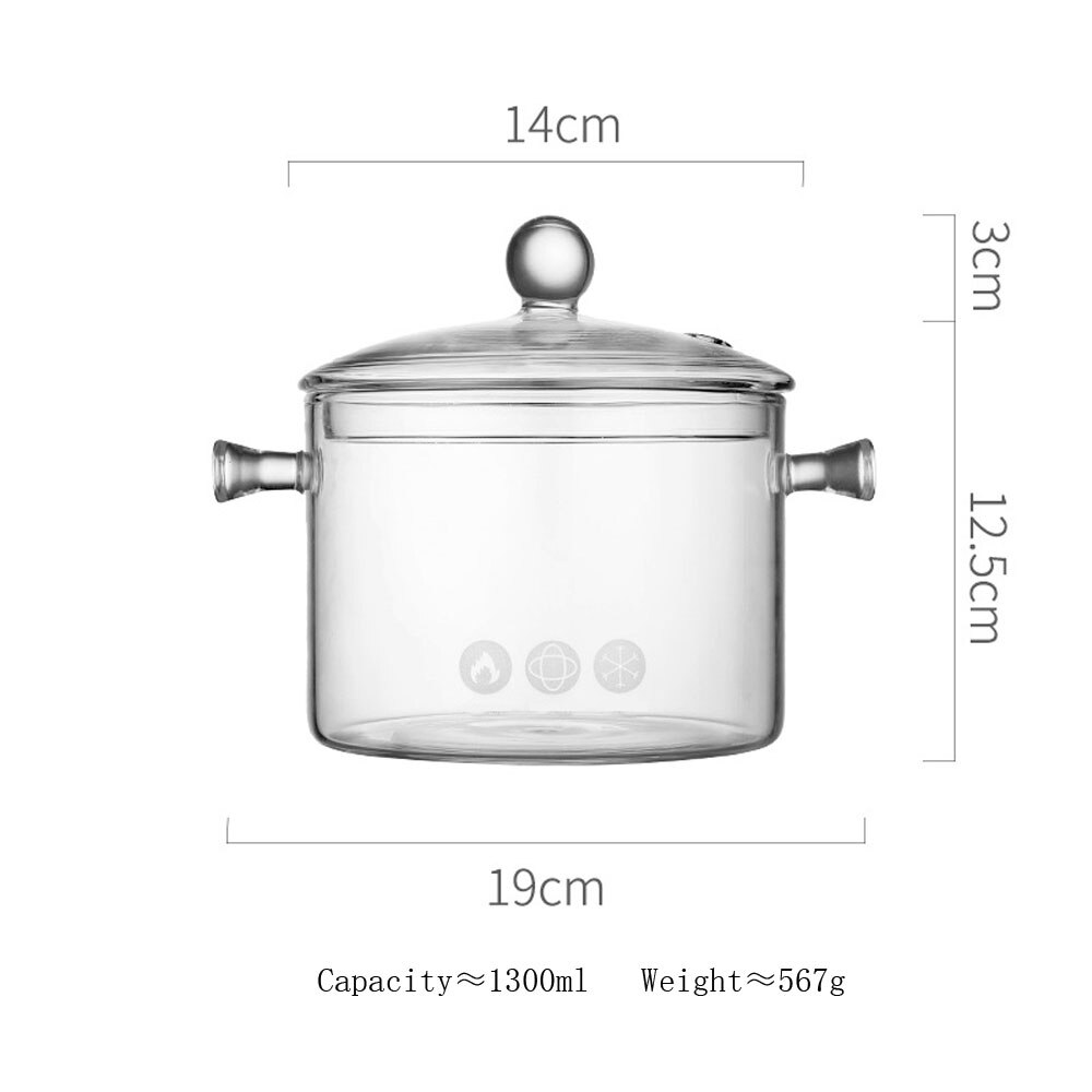 Glass Saucepan Stove Pot Transparent Borosilicate Glass Cooking Pot Stockpot Heat Resistant Boil Water Noodles Bowl Soup Cooker: 1300ML