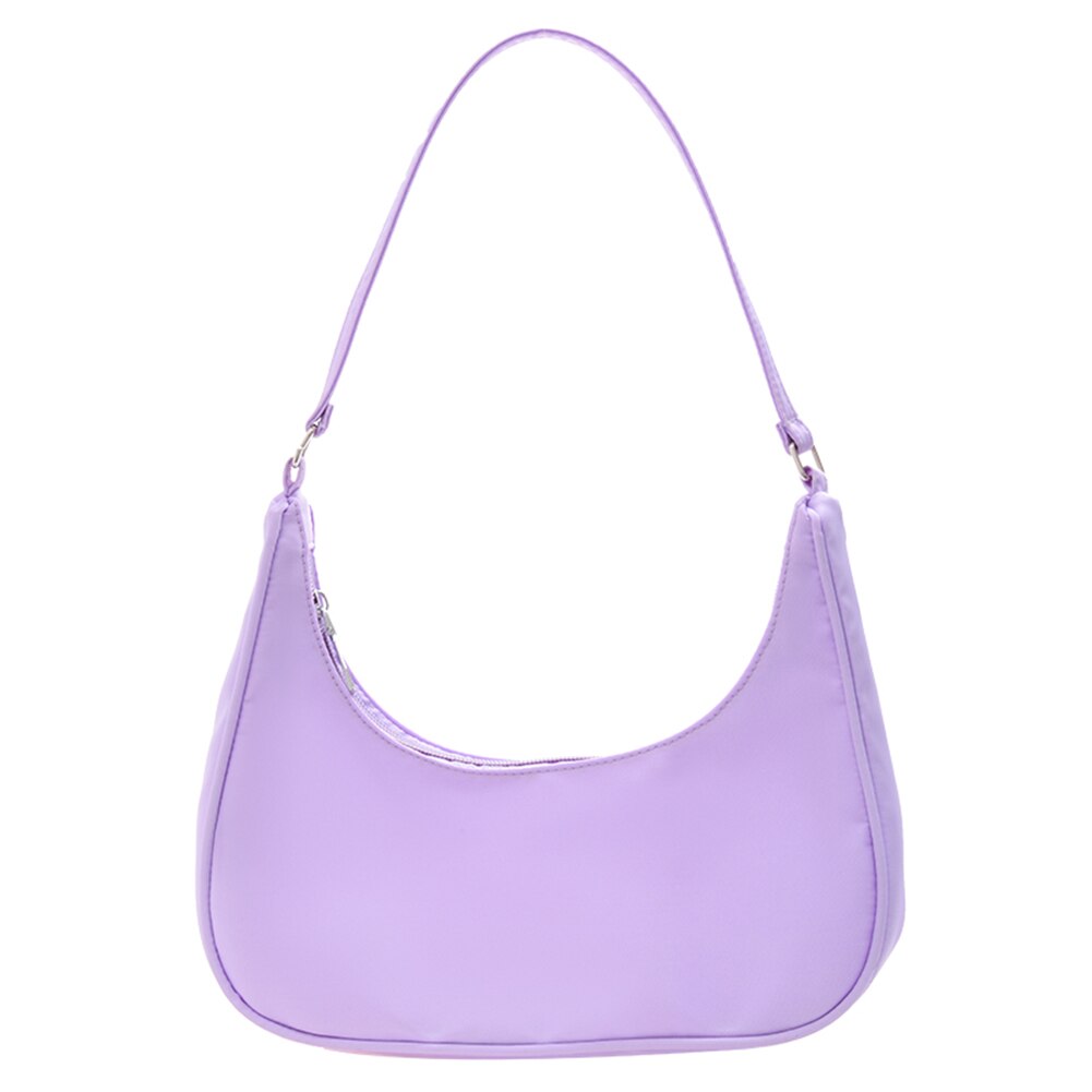 Mode Vrouwen Pure Kleur Schouder Onderarm Zwervers Zakken Casual Dames Rits Kleine Portemonnee Top-Handvat Handtas: Paars