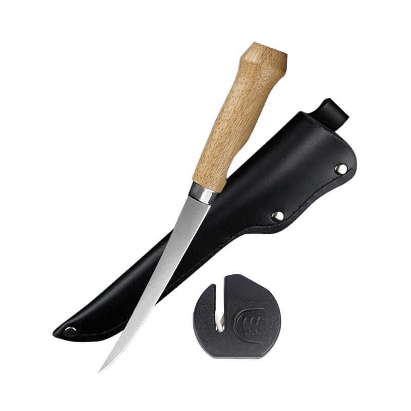 Sharp Stainless Steel Fishing Knife Sushi Knife Kitchen Fish Meat Bone Fruit Vegetables Cutting Tool with Knife Cover Sharpener: Option 1