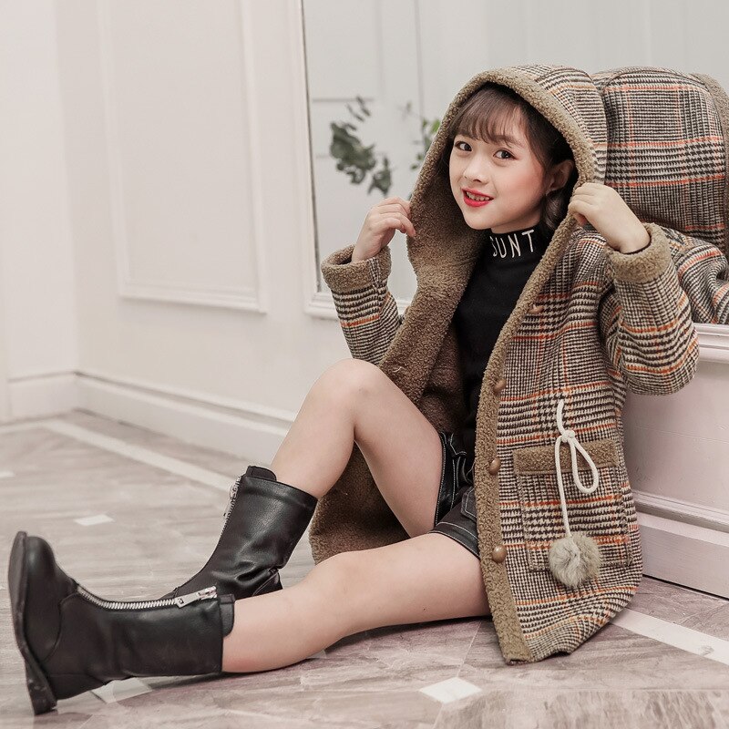 Ragazze di inverno più velluto ispessimento lungo cappotto in tartan nel grande ragazzo estero versione Coreana del cappotto di lana giacca marea