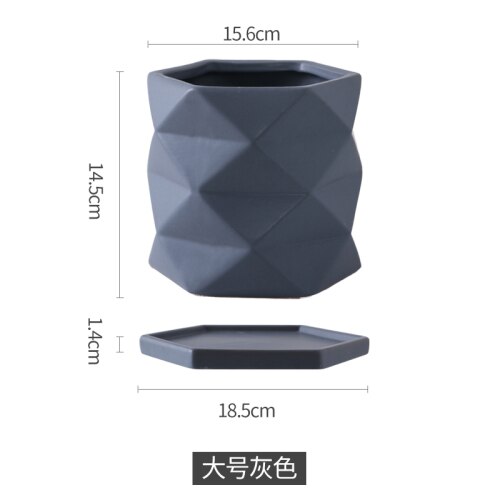 Keramik Blumentopf Geometrische Hexagon Amerikanischen Schreibtisch drinnen und draussen Topf Fleischigen Grünen Dill Rose Topf mit Tablett Heimat Dekor: T